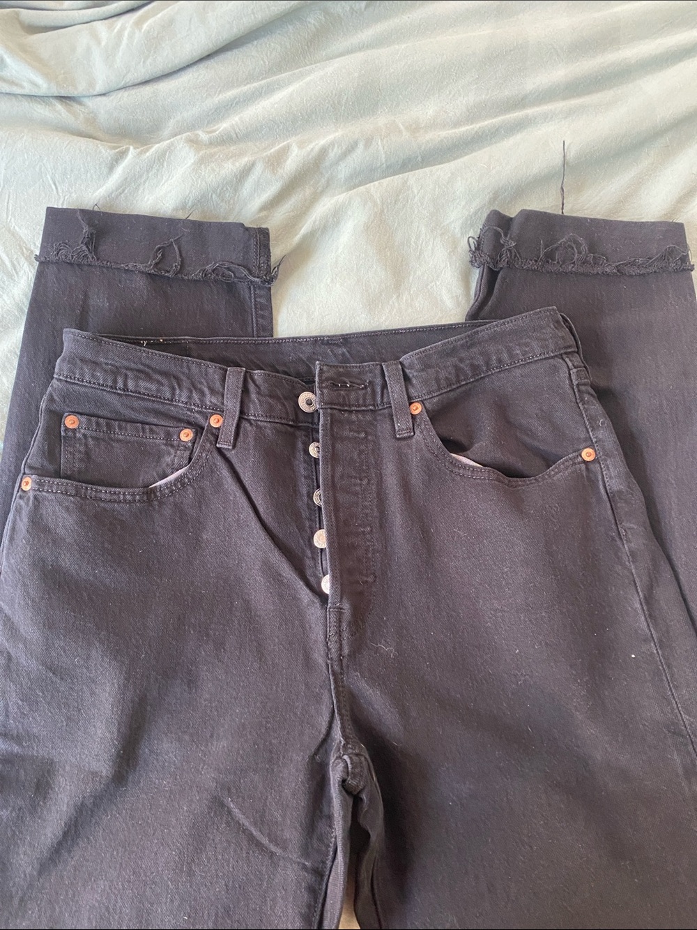 Levi's Black Skinny Button-Fly Jeans with Frayed Hem